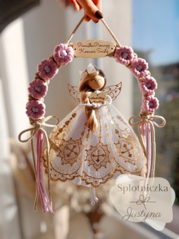 Anioł Stróż na Pierwszą Komunię Świętą róż, włosy jasny blond