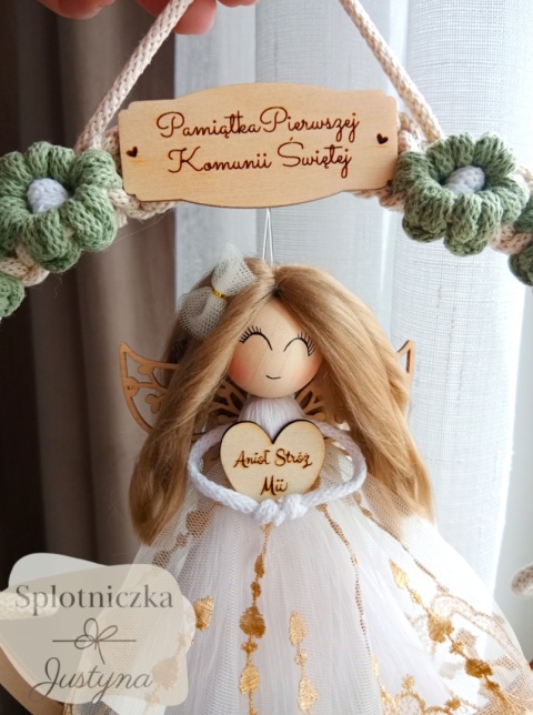 Anioł Stróż na Pierwszą Komunię Świętą zielony