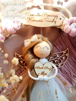 Anioł Stróż na Pierwszą Komunię Świętą róż, włosy jasny brąz