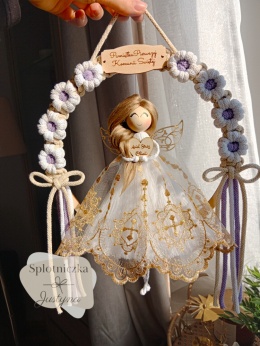 Anioł Stróż na Pierwszą Komunię Świętą biel i fiolet