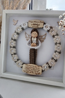 Anioł Stróż w ramce dla chłopca beż