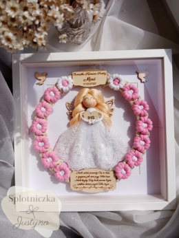 Anioł Stróż w ramce dla dziewczynki, róż
