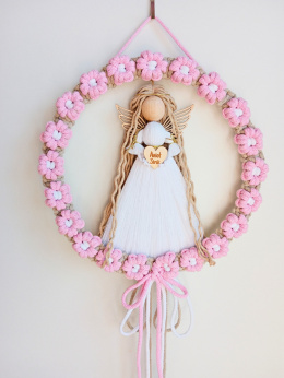 Anioł Stróż w wianku-pudrowy róż