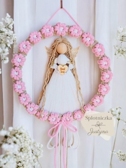 Anioł Stróż, Pamiątka I Komunii/ Chrztu, pastelowy róż