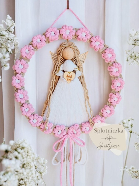 Anioł Stróż, Pamiątka I Komunii/ Chrztu, pastelowy róż