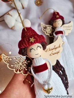 Anioł Wesołych Świąt bordowy