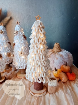 Choinka Beżowa ze złotą nitką, stojąca z LED