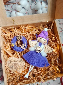 Świąteczny prezent, Anioł i bombka, fiolet dla dziewczynki