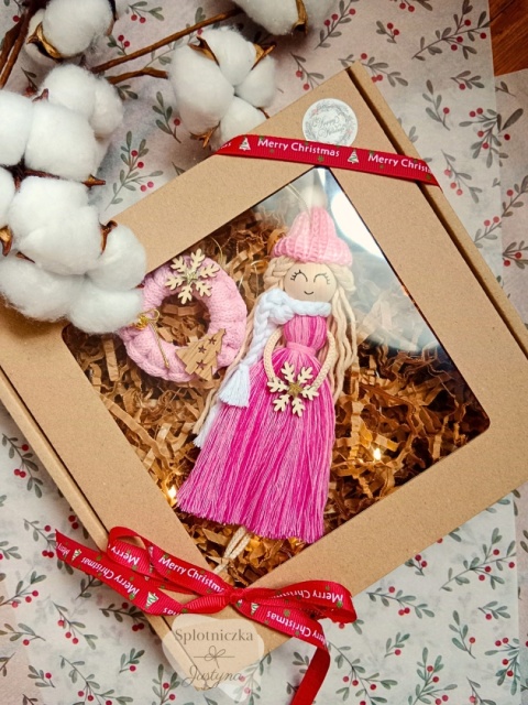 Świąteczny prezent, Anioł i bombka, różowy dla dziewczynki