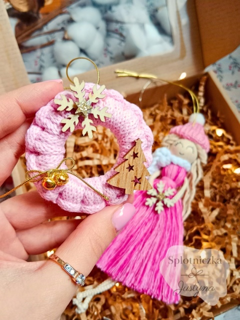 Świąteczny prezent, Anioł i bombka, różowy dla dziewczynki