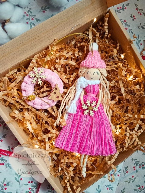 Świąteczny prezent, Anioł i bombka, różowy dla dziewczynki